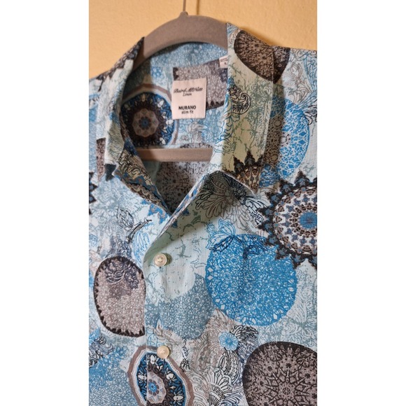 Murano Baird McNutt Linen Shirt Mens Large White Blue Button Up Slim Fit Retro‎ - Picture 1 of 9